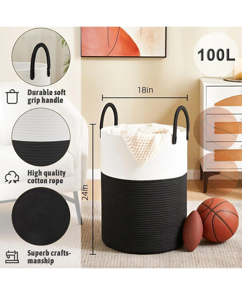Gnuadz Woven Cotton Rope Hamper for Clothes Storage