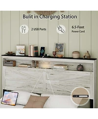 Lucky One bed frame headboard with Led lights and charging station cushion platform bed