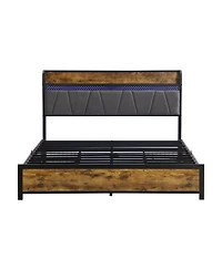 Lucky One Bed Frame, Storage Headboard with Charging Station and 4 Storage Drawers