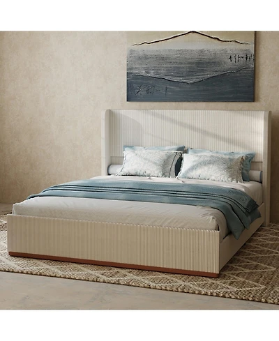 Lucky One Upholstered Bed Frame, 47" Luxury Wingback Headboard