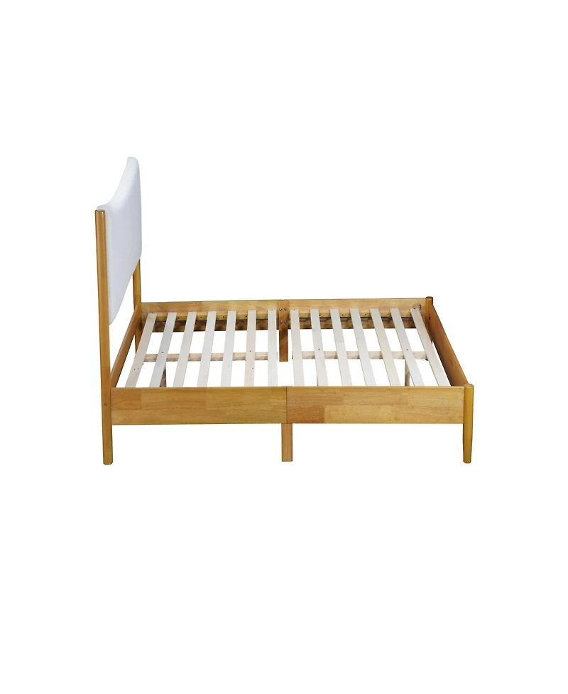 Clihome Solid Rubber Wooden Bed with Boucle Upholstered Headboard, Enhanced by Support Feet