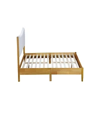 Clihome Solid Rubber Wooden Bed with Boucle Upholstered Headboard, Enhanced by Support Feet