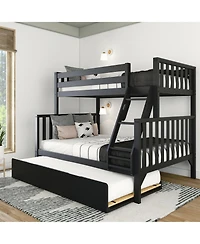 Max and Lily Bunk Bed Twin over Full with Trundle, Solid Wood Scandinavian Style Beds for Kids