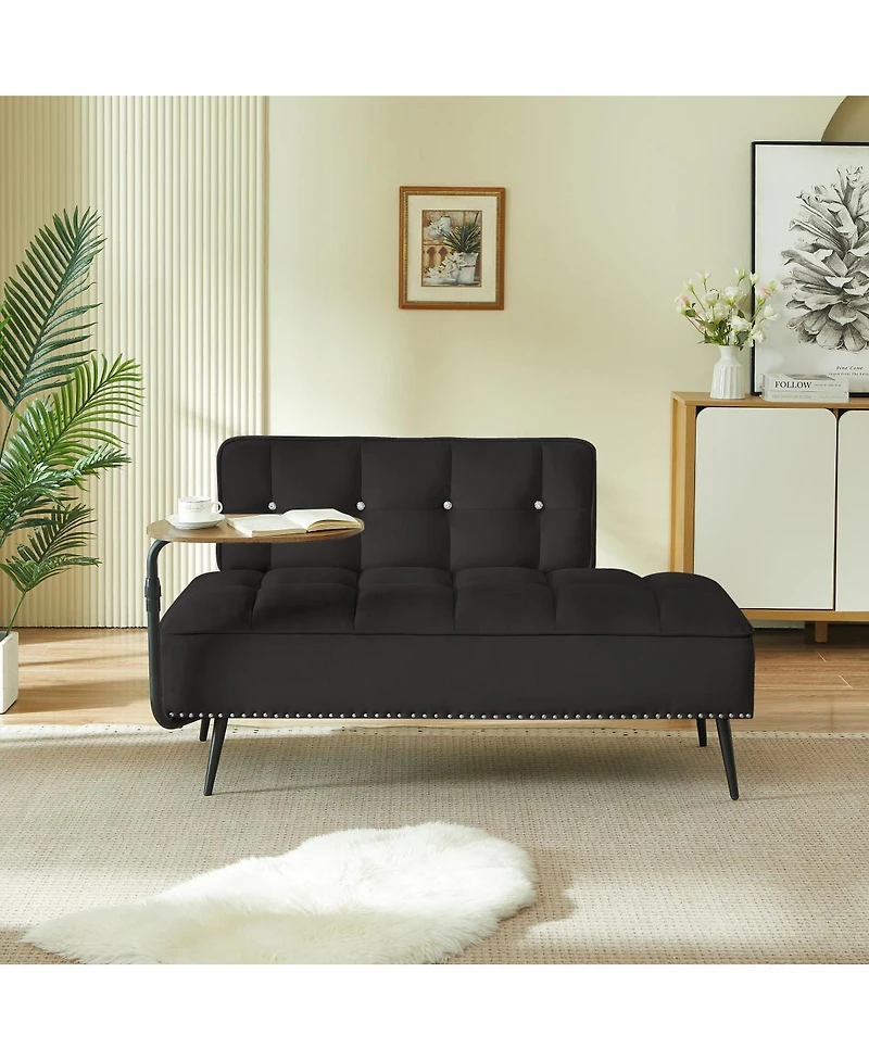 Streamdale Furniture Modern 54" Velvet Loveseat with Rotating Side Table