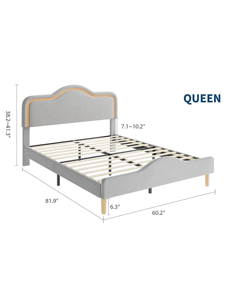 Homfan Kids Led Upholstered Bed Frame with Adjustable Headboard & Footboard, Sturdy Wooden Slats