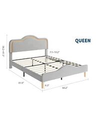 Homfan Kids Led Upholstered Bed Frame with Adjustable Headboard & Footboard, Sturdy Wooden Slats