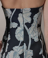 Donna Karan New York Women's Strapless Jacquard Fit & Flare Floral Midi Dress
