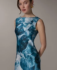 Donna Karan New York Women's Boat Neck Maxi Sleeveless Printed Dress