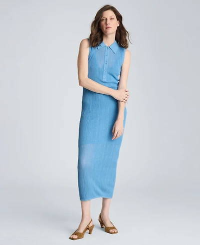 Kenneth Cole Women's Variegated Rib Sleeveless Polo Sweater Dress