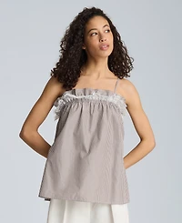 Kenneth Cole Women's Cotton Shirred Neck Lace Trim Camisole