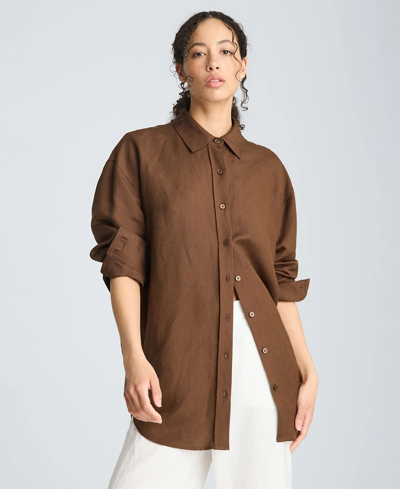 Kenneth Cole Women's Drop Shoulder Boyfriend Shirt