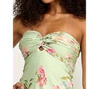 B Darlin Juniors' Floral Print Strapless Gown