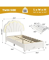 gaomon Upholstered Led Bed Frame with Storage Drawer and Adjustable Chic Headboard, Berber Fleece Princess Platform for Kids