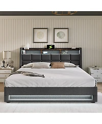 Lucky One Full size Upholstered Platform bed with a Hydraulic Storage System, Led and Usb Charging