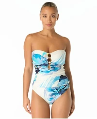 Carmen Marc Valvo Women's High-Waist Shirred Swim Bottoms