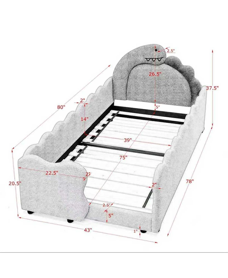 Streamdale Furniture Dino Toddler Bed w/Guardrail, Solid Wood, Boucle