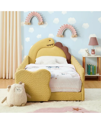 Streamdale Furniture Dino Toddler Bed w/Guardrail, Solid Wood, Boucle