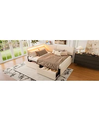 Streamdale Furniture Boucle Bed with Storage, Led, Usb, No Box Spring