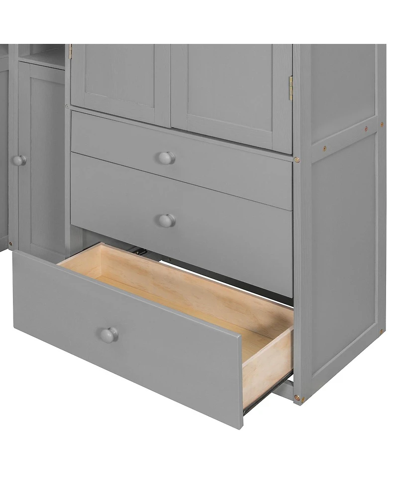 Streamdale Furniture Wooden Twin Platform Bed with Desk, Wardrobe, Cabinets, Drawers