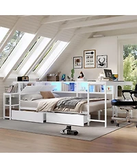 Lucky One Corner Bed Frame Full Size with Bookcase and 2 Underbed Storage Drawers