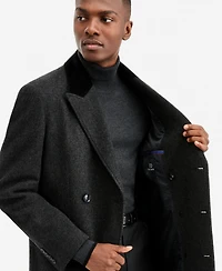 Ted by Ted Baker Men's Modern-Fit Herringbone Charcoal Overcoat
