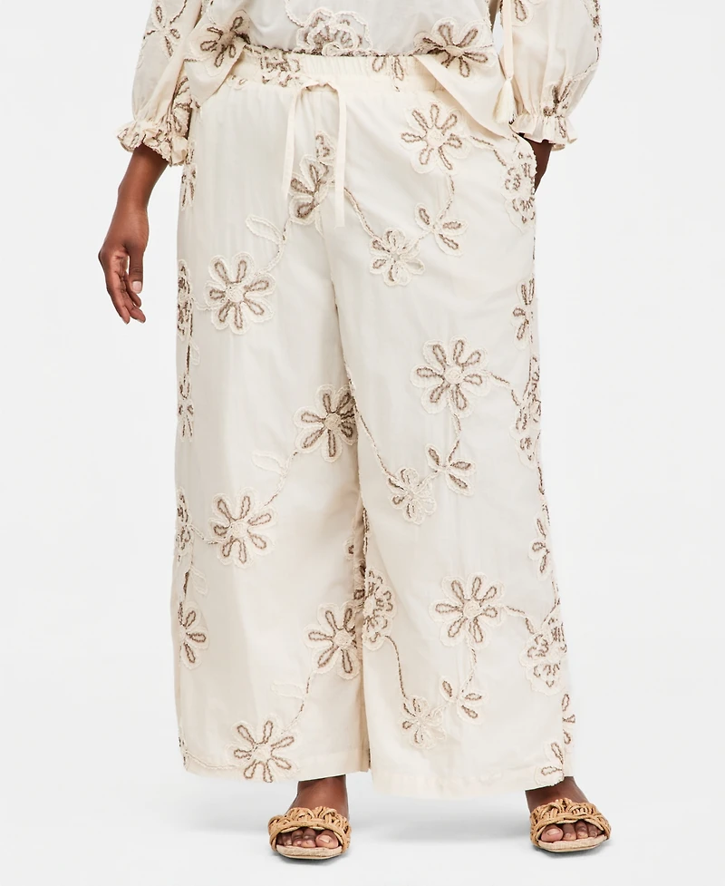 Vince Camuto Plus Size Mid-Rise Wide-Leg Elastic Waist Pants