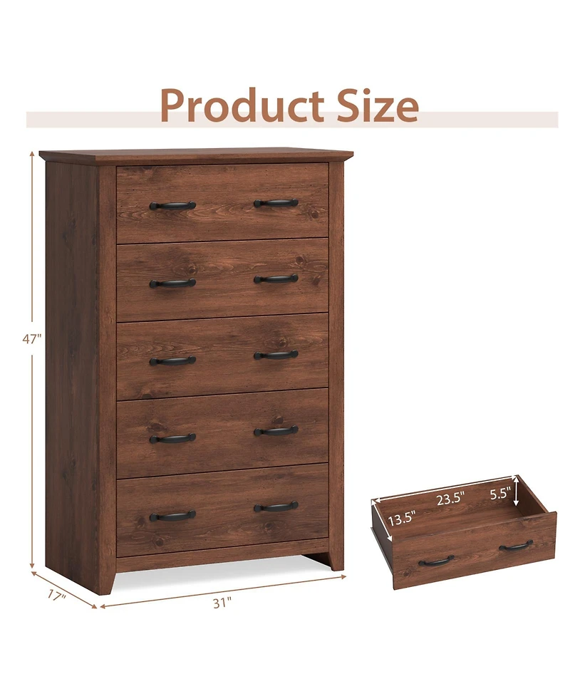 Slickblue Tall 5-Drawer Storage Dresser for Bedroom and Living Area