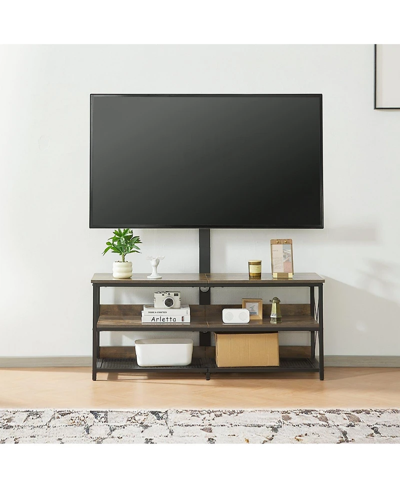 Gouun 48-Inch Swivel Mount Tv Stand with Power Outlets for 32-75 Inch TVs