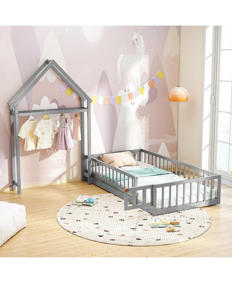 Gouun House Floor Bed with House-shaped Headboard
