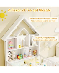 Gouun House Bed Kids Montessori Bed with House-Shaped Storage Headboard