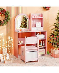 Gouun Kids Makeup Vanity Desk and Chair Set with 3-Color Led Mirror