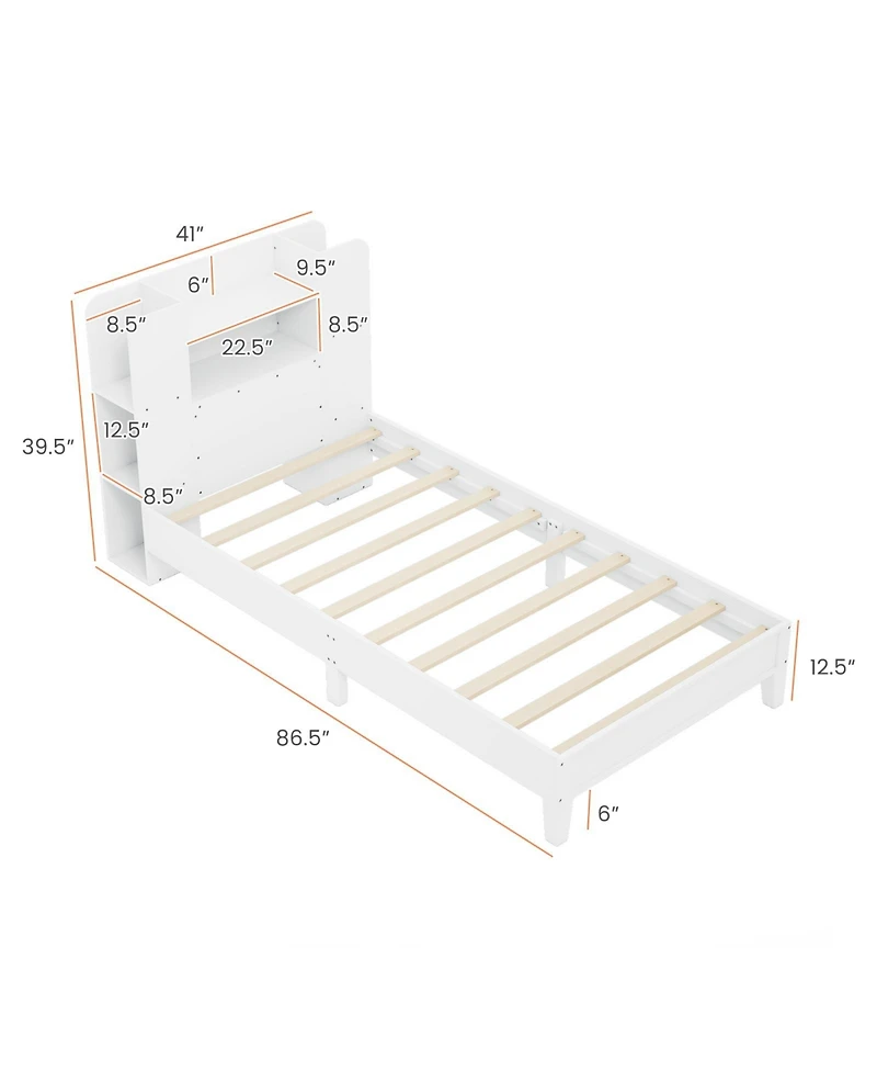 Gouun Wooden Platform Bed Frame with Bookcase Storage Headboard