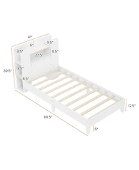 Gouun Wooden Platform Bed Frame with Bookcase Storage Headboard