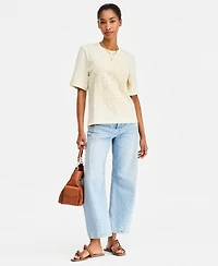 On 34th Women's Oversized Crochet Patch Cotton Jersey T-Shirt, Macy's Exclusive