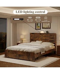 Lucky One Queen -size bed frame with 2 storage drawers and 2 Usb ports