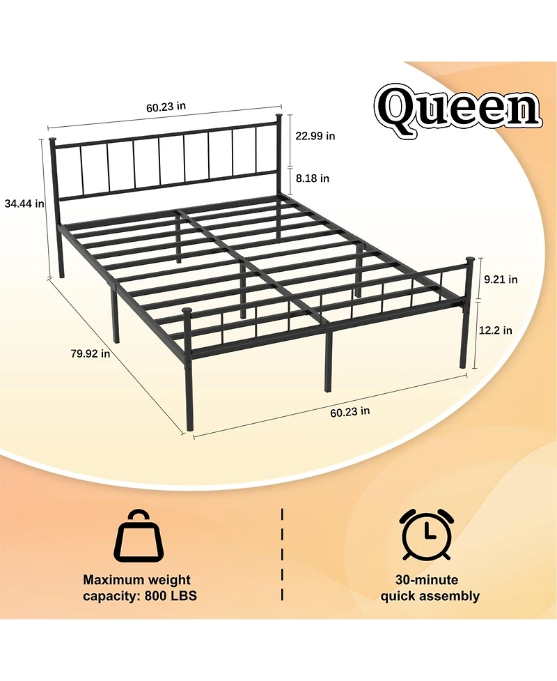Lucky One Queen Size Bed Frame, Headboard and Footboard, Structurally Stable, Under Bed Storage