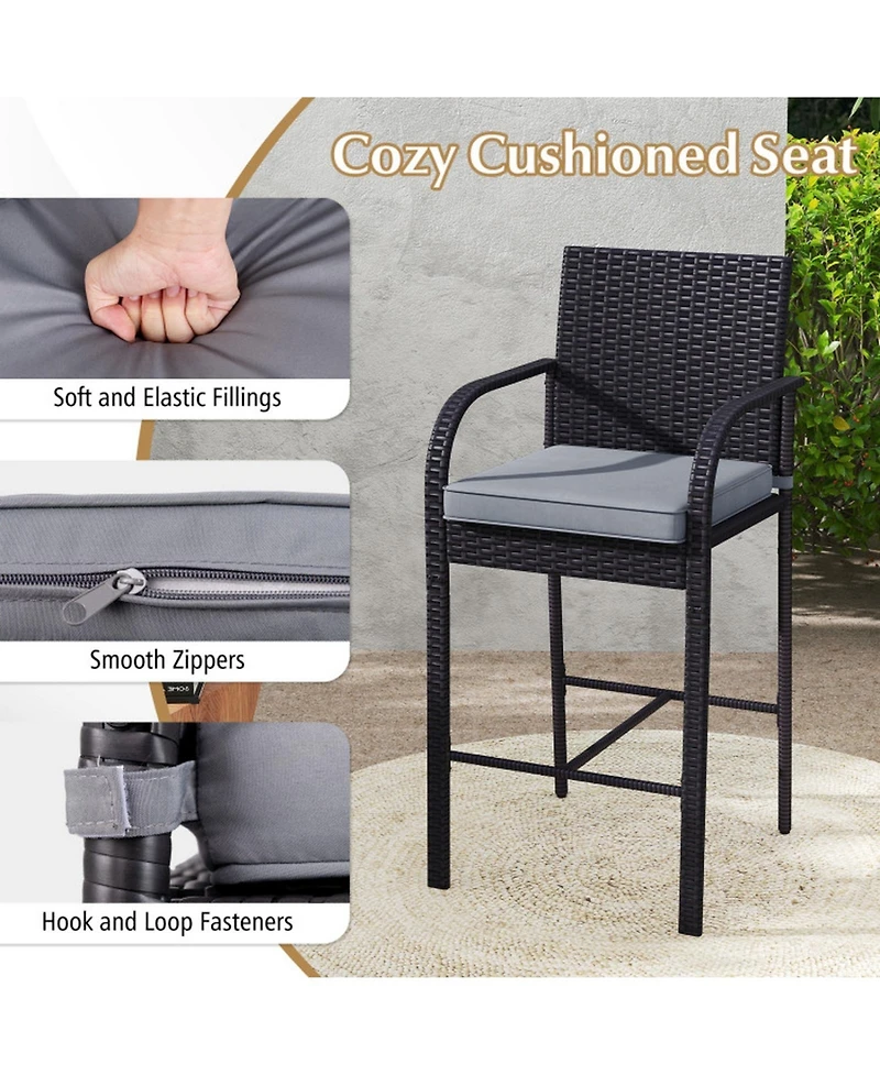 Gouun 3-Piece Wicker Bar Height Patio Set with Cushioned Stools and Square Table