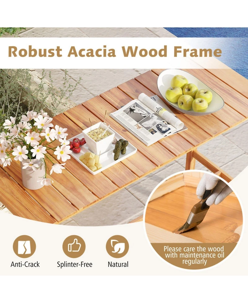 Gouun 54 x 22 in Acacia Wood Counter Height Patio Bar Set with Pe Rattan Barstools and Cushions