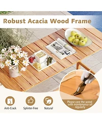 Gouun 54 x 22 in Acacia Wood Counter Height Patio Bar Set with Pe Rattan Barstools and Cushions