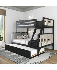 Max and Lily Bunk Bed Twin over Full with Trundle, Solid Wood Scandinavian Style Beds for Kids