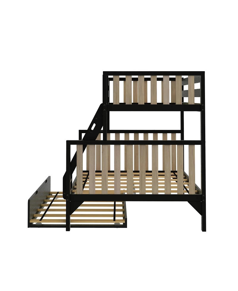 Max and Lily Bunk Bed Twin over Full with Trundle, Solid Wood Scandinavian Style Beds for Kids