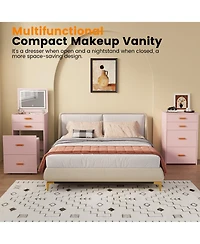 Homfan 3-in-1 Compact Vanity Desk with Mirror and Adjustable Led Lights, Dressing Table Set Storage Rolling Chair, For Girls' Bedrooms