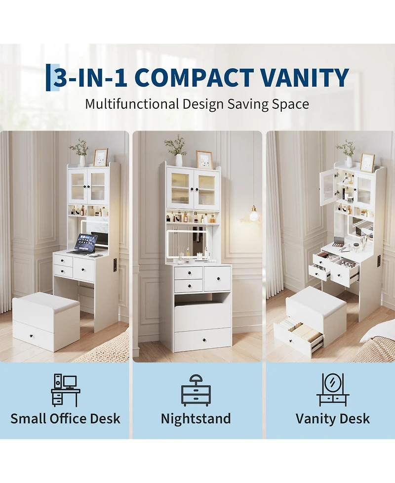 Homfan Modern Vanity Desk with Sliding Led Mirror, 4 Spacious Drawers, Makeup Dressing Table for Bedroom Organization, Sleek Design