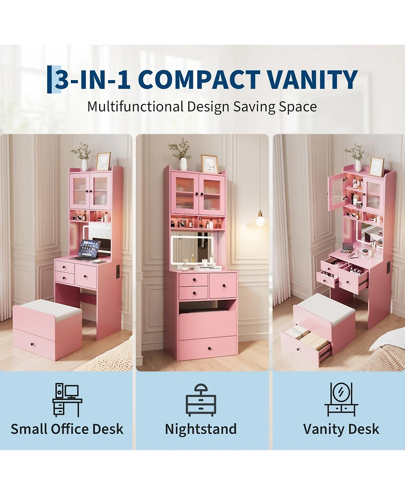 Homfan Modern Vanity Desk with Sliding Led Mirror, 4 Spacious Drawers, Makeup Dressing Table for Bedroom Organization, Sleek Design