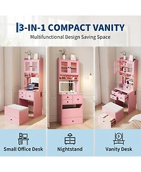 Homfan Modern Vanity Desk with Sliding Led Mirror, 4 Spacious Drawers, Makeup Dressing Table for Bedroom Organization, Sleek Design