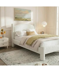 Homfan Boucle Bed Frame, Upholstered Platform Cloud Bed with Soft Round Headboard, Heavy Duty and Noise Free, No Box Spring Needed