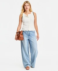 On 34th Women's Sleeveless Rib-Knit Whipstitch Button Front Top, Macy's Exclusive