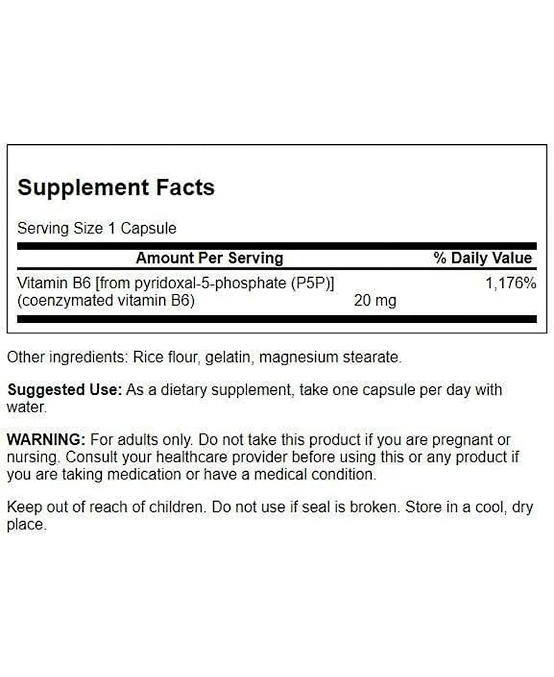 Swanson P5P Pyridoxal5Phosphate Coenzymated Vitaminb6 20 Milligrams 60 Capsules