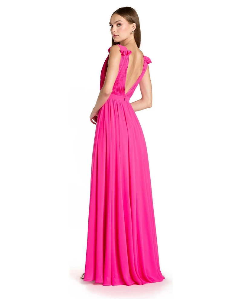 Mac Duggal Petite Sleeveless Pleated Chiffon V-Neck Gown