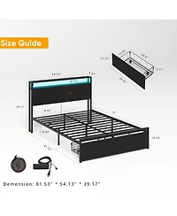 Lucky One Full Size Bed Frame with Storage Headboard and 2 Drawers